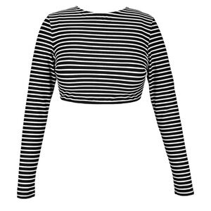 COCOSHIP Black and White Striped Bikini Top